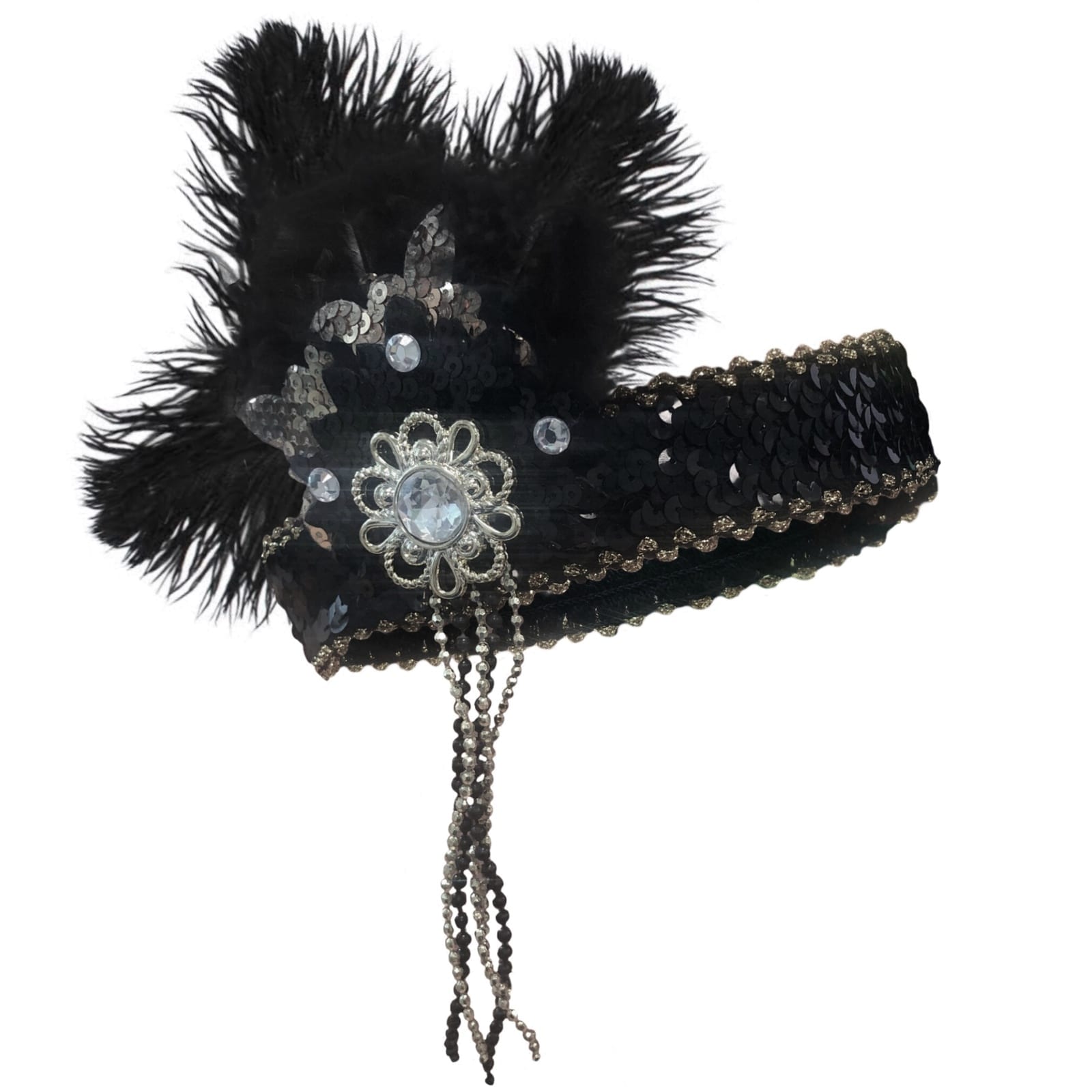 Featured image for “Flapper Headpiece (Deluxe Black/Silver)”