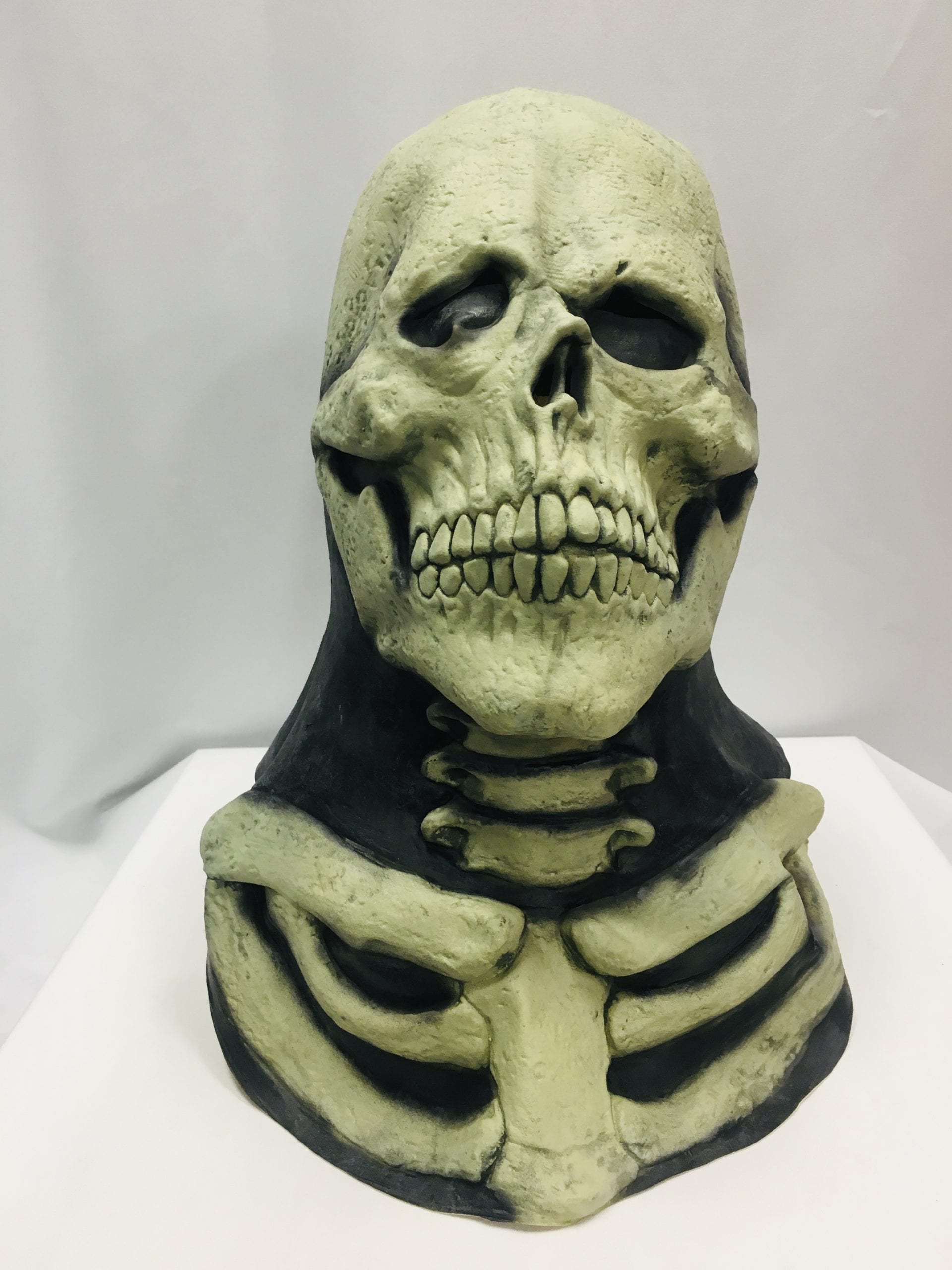 Featured image for “Grey/Green Skeleton Mask with Cowl, Adult”